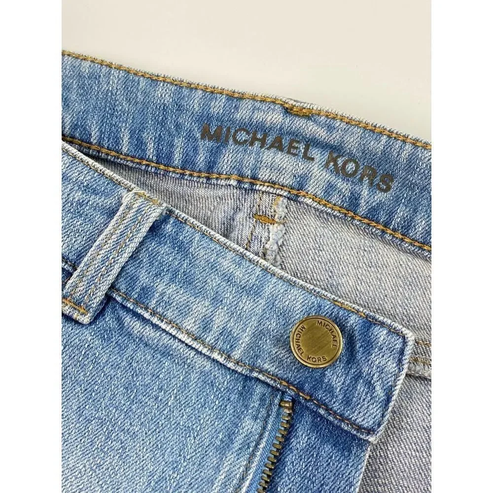 Michael Kors Low Rise Distressed Jean Shorts Womens 0 Light Wash Summer BI0423